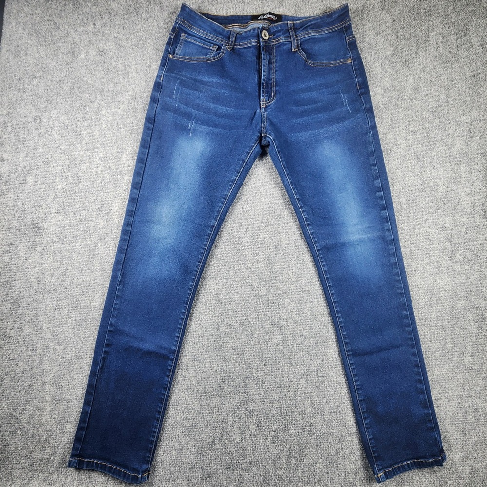 California Vintage Mens Slim Straight Leg Jeans Blue Denim Size 34 Stretch